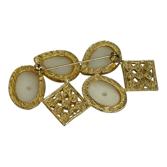 Vintage 1980s Faux Pearl Gold Tone Geometric Cluster Brooch - Picture 2 of 5